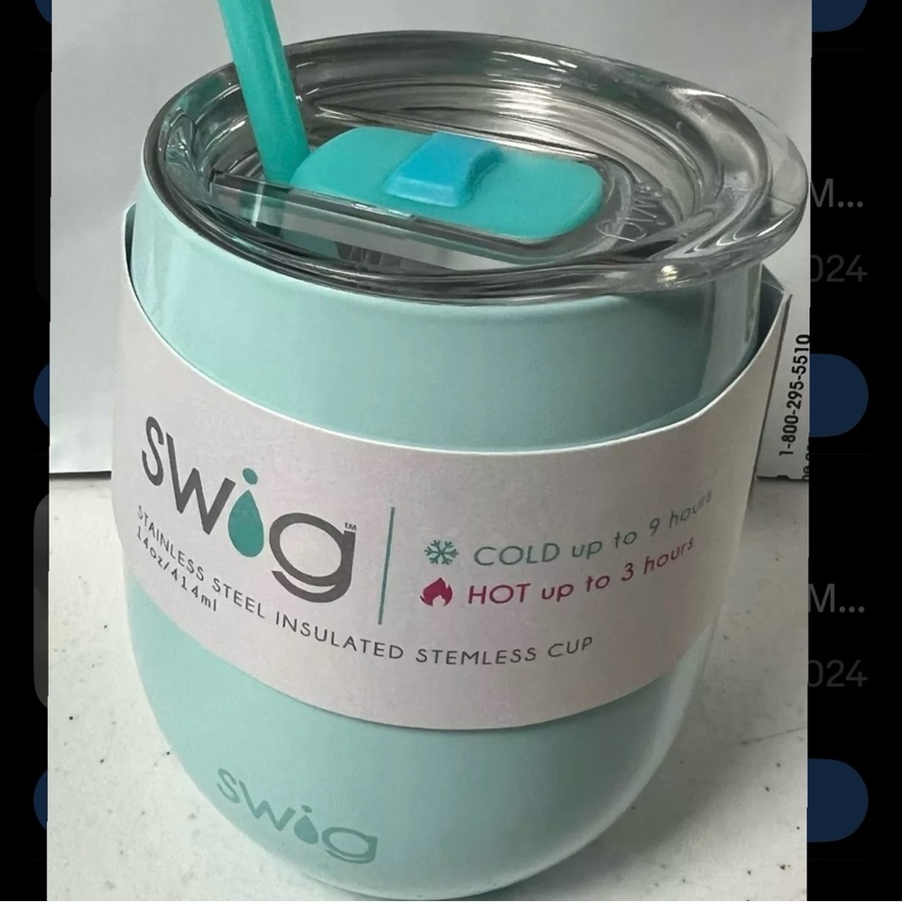 Swig Life insulated wine / coffee tumbler / 14 oz / Sea Glass / straw / NEW tags